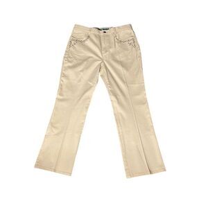 Ralph Lauren Petite Women's Beige Straight Pants Size 12 Embellished